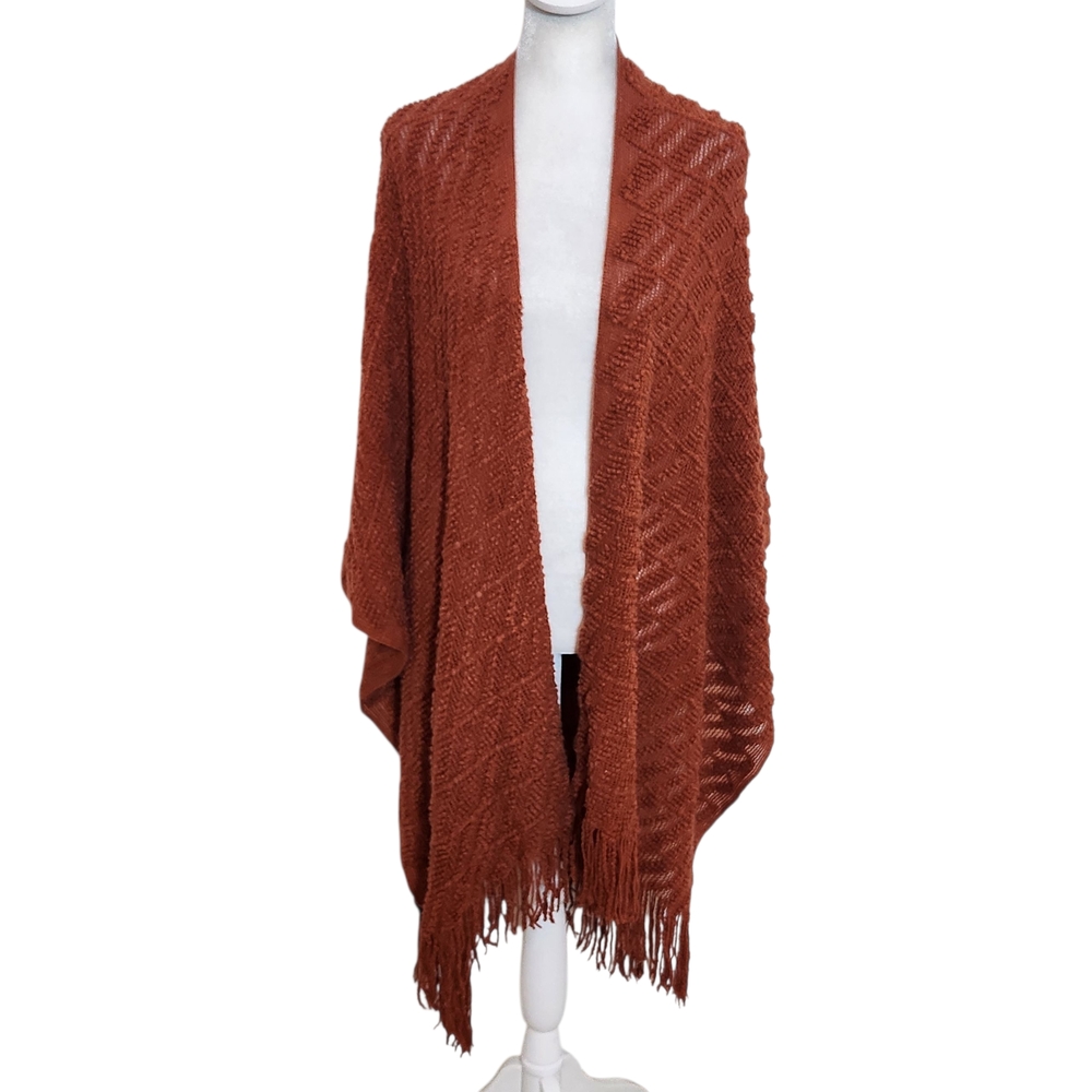 Stein Mart Rust Fringe Wrap Shawl NWT One Size Rust Knit Wrap